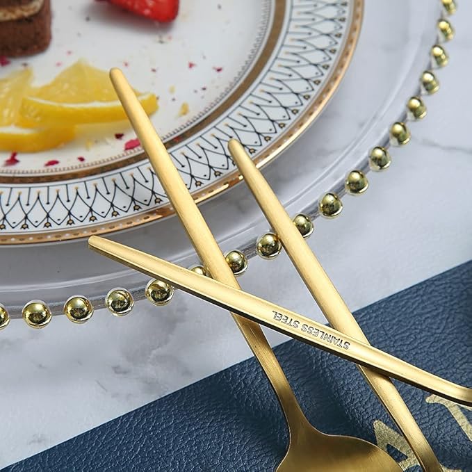 Matt Gold 6 Piece Teaspoons, 6.6'' Silverware, Stainless Steel Tea Spoons for Home or Restaurant, Dishwasher Safe