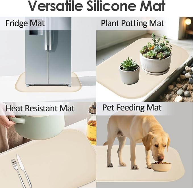 Silicone Coffee Maker Mat with Lip, 24'' x 16'' Heavy Duty Coffee Maker Mat for Countertops, Coffee Tray Fit Under Coffee Machine Appliance Automatic Machines Espresso Accessory, Beige