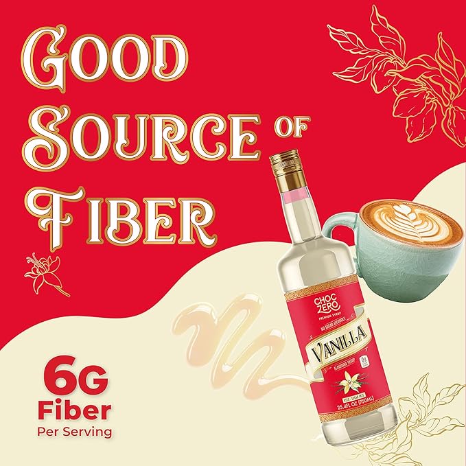 ChocZero Sugar Free Vanilla Syrup for Coffee - Keto Flavoring Syrups - Low Calorie Simple Syrup for Flavored Drinks – 25.4 Fluid Ounces