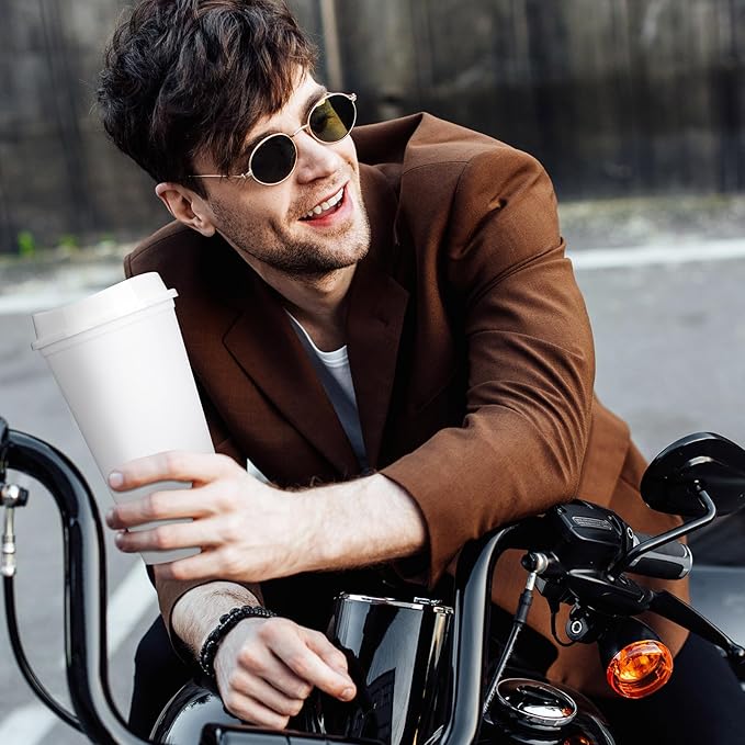 Domensi 15 Pack Reusable Coffee Cups with Lids 16 oz Disposable Travel Cups Bulk Plastic to Go Coffee Tumblers for DIY Hot Cold Drink Party Favors Coworker, Microwaveable (White)