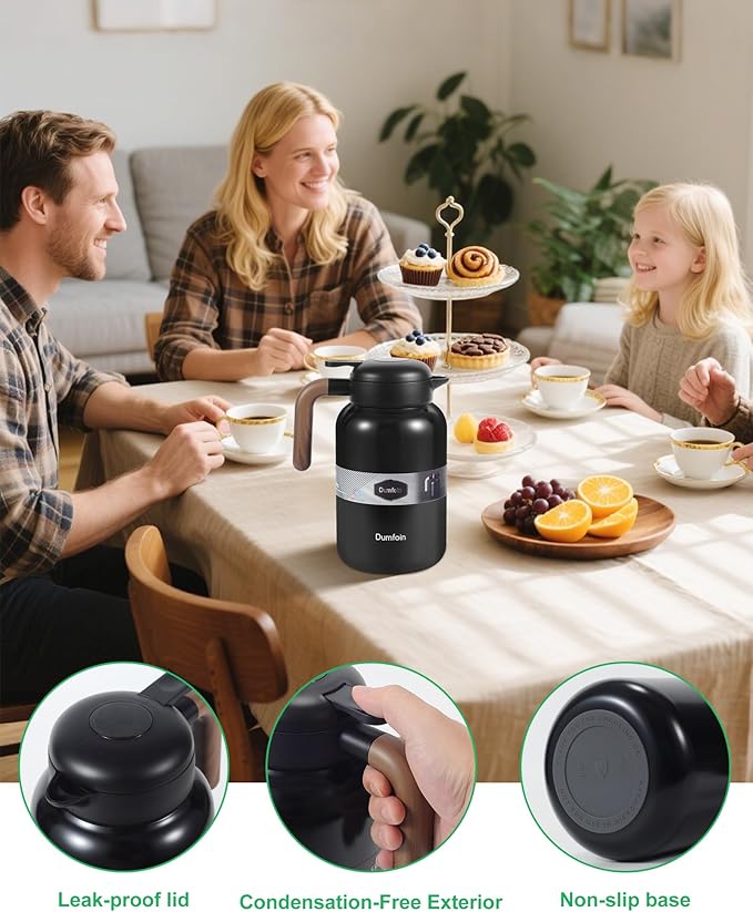 68 Oz Thermal Coffee Carafe, 2 PCS Stainless Steel Insulated Vacuum Coffee Carafes For Keeping Hot, 2 Liter Carafe for Hot Liquids (Black/Black)