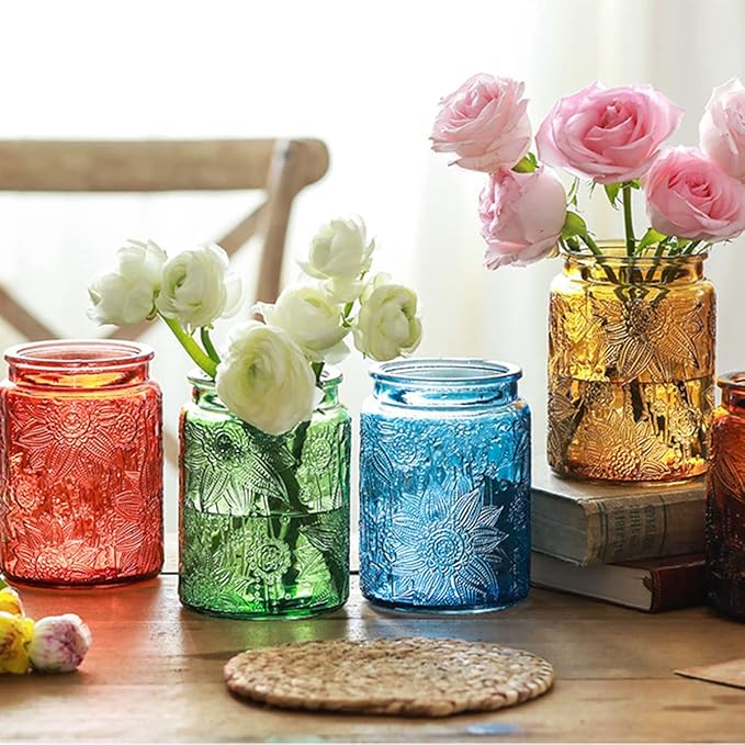 ANSQU Vintage 23.7oz Glass Storage Jar with Solid Wood Lid - Sunflower Kitchen Canister for Tea, Coffee, Candy, Cookies, Bath Salts & Laundry Detergent - Decorative Multi-Purpose Jar (Green, 1 Pack)