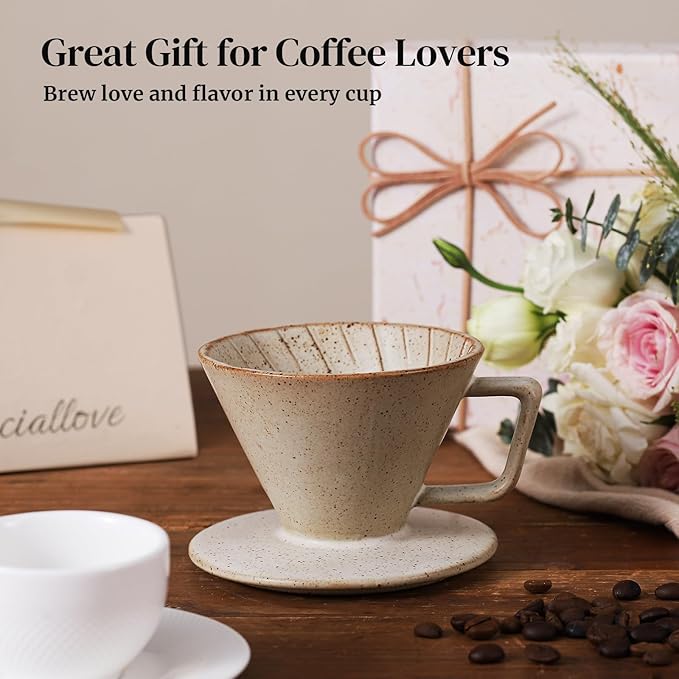 DOWAN Pour Over Coffee Maker, Non-Electric Pour Over Coffee Dripper, Manual Brew Maker, Single Cups Porcelain Slow Brewing Accessories for Gifts, Grey