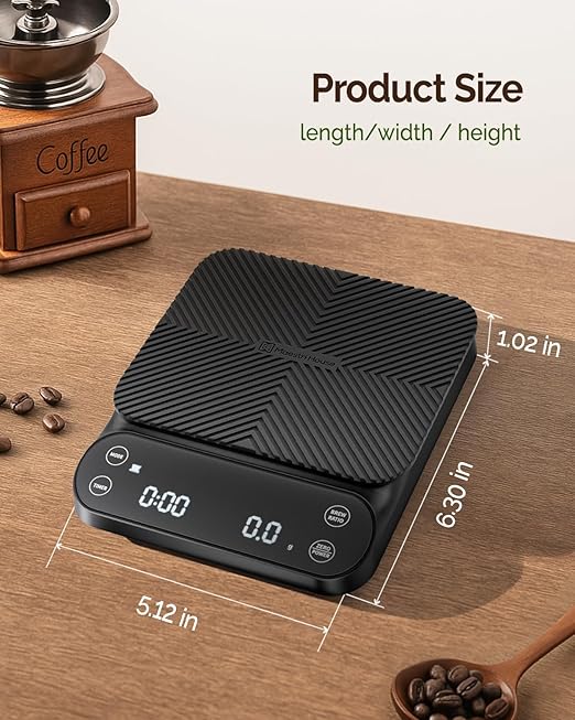 Maestri House S3 Coffee Scale with Timer, 3kg/0.1g Rechargeable Digital Scale, 3 Brew Modes, Adjustable Ratios & Flow Rate Display, Barista-Grade for Pour-Over, Espresso, French Press – Black