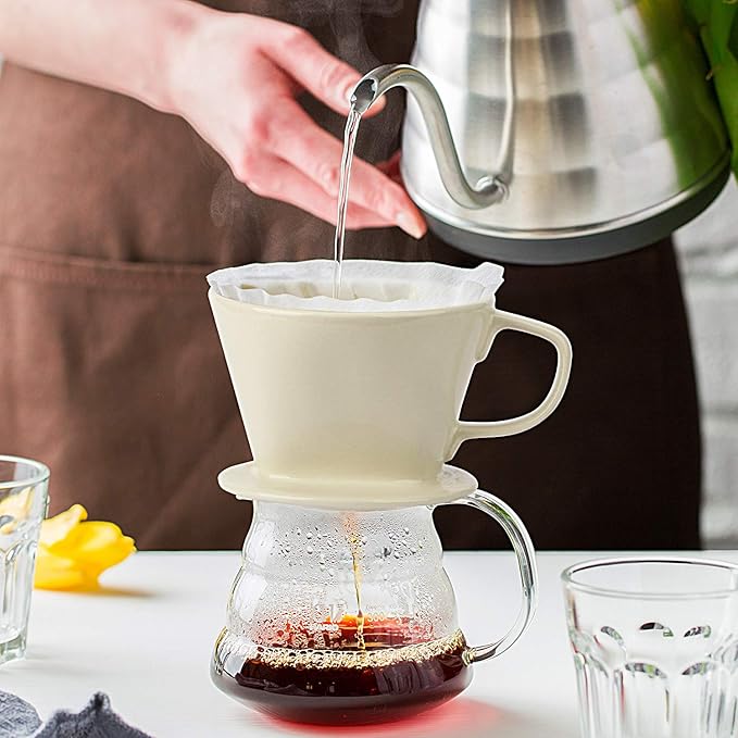 Yeeco White Coffee Dripper, Ceramic Filter Size 02, Manual Pour Over Dripper for Home, Office & Cafe