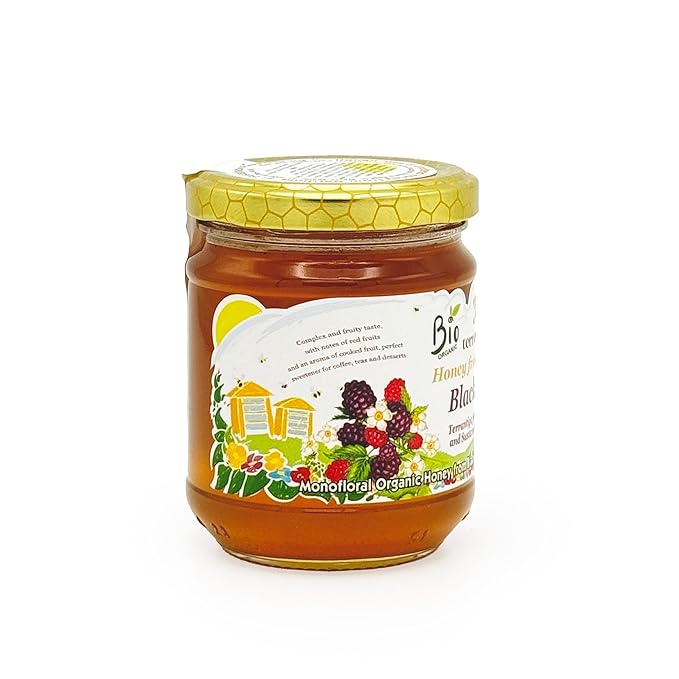 WellEatable Blackberry Organic Raw Honey from Wild Blackberry Flowers, Artisanal Complex and Fruity Honey from Sardinia, Italy - 8.81 Ounce (Pack of 4)