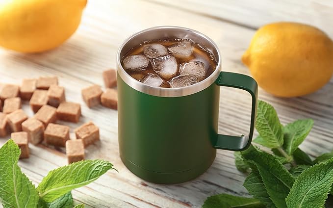 MEWAY 12oz Coffee Mug With Handle and Sliding Lid,Stainless Steel Travel Tumbler Cup with Handle,Double Wall Vacuum Insulated Camping Cup for Hot & Cold Drinks Tea (Forest Green,Set of 1)