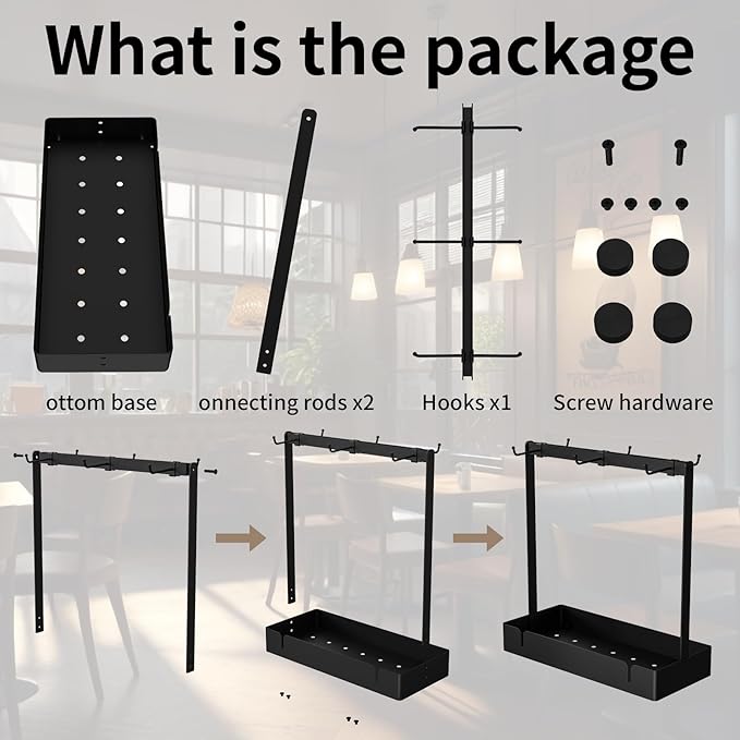 RCHYFEED Coffee Mug Holder Organizer with Movable Hooks, Coffee Cup Holder for Countertop, Metal Coffee Mug Tree Stand with Storage Basket, Cups Mug Rack for K Cup Pod Coffee Bar Kitchen, Black