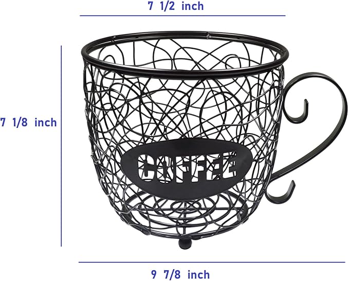 Coffee Pod Holder Large Capacity K Cup Holder, Multiuse Coffee Station Organizer, Espresso Capsule Storage, Wire Basket for food for Coffee Bar Counter, Black