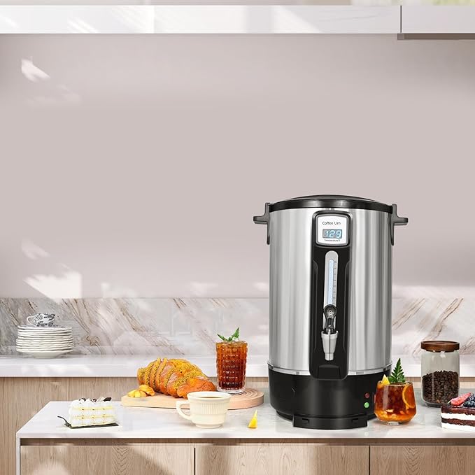 50-Cup Commercial Coffee Urn - Stainless Steel Double-Wall Coffee Maker with Percolator & Keep-Warm Function - Ideal for Events, Offices, Parties, and Catering (50 Cups - Double Layer)