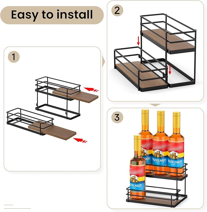 THYGIFTREE Coffee Syrup Rack Organizer 6 Bottle Syrup Holder Stand 2-Tier Storage Shelves for Kitchen Coffee Bar Station