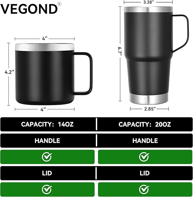 VEGOND 14 oz Insulated Coffee Mug Bulk with Handle, Stainless Steel Travel Coffee Mug with Lid, Double Wall Vacuum Metal Coffee Cup, Coffee Tumbler Powder Coated, Orange 4 Pack