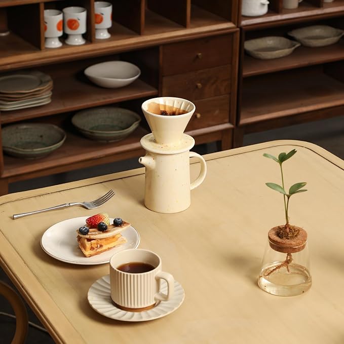 Pour Over Coffee Maker Set,Ceramic Pour Over V60 Coffee Dripper Set with 20 Count Paper Coffee Filters,for Home Café Restaurant Camping,15.8 Ounces(Multi-Color Dot)