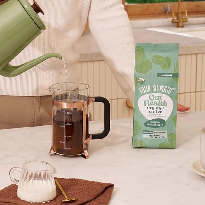 Four Sigmatic Gut Health Organic Ground Coffee | Medium Roast, Immune Boosting Probiotic Mushroom Coffee with Chaga & Turkey Tail for Gut Health & Immune Support | 12oz Bag