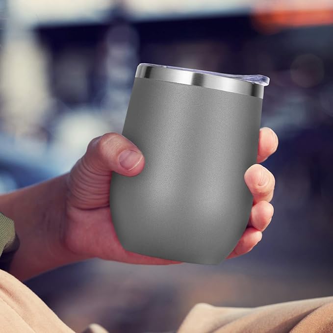 VEGOND Wine Tumblers Bulk 6 Pack, 12oz Stainless Steel Stemless Wine Glass with Lids and Straws, Double Wall Vacuum Insulated Tumbler Cup, Coffee Mug for Cold Hot Drinks