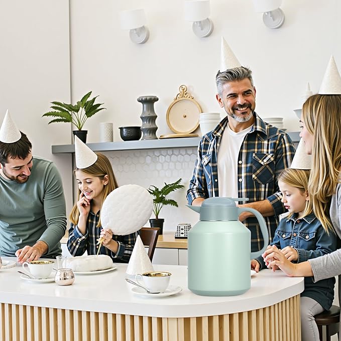 70 oz Thermal Coffee Carafe Insulated for Keeping Hot and Cold, Stainless Steel Vacuum Thermal Coffee Pot for Coffee, Tea, Water for Parties, Green