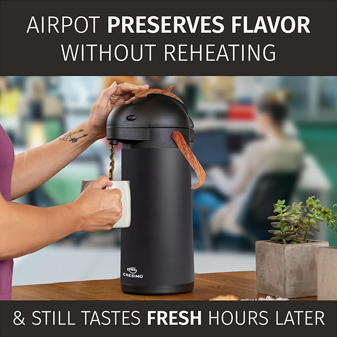 Thermal Coffee Carafe 102Oz w/Wood Trim, Keeps Coffee Hot for 12Hrs & Cold for 36Hrs-Premium Stainless Steel Carafe for Hot Liquids, Easy One-Handed Dispensing for Office, Home, Party, Durable Airpot