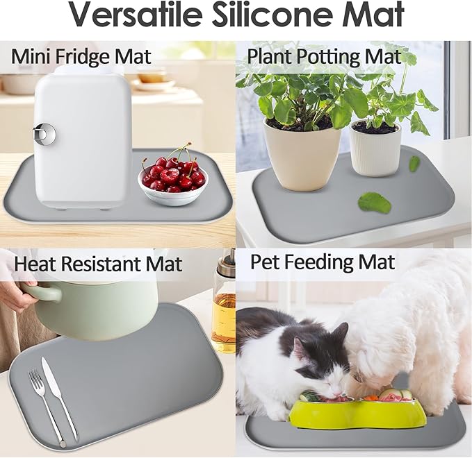 TOHONFOO Silicone Coffee Maker Mat with Lip, 17.4'' x 10.6'' Heavy Duty Coffee Maker Mat for Countertops, Coffee Tray Fit Under Coffee Machine Appliance Automatic Machines Espresso Accessory, Grey