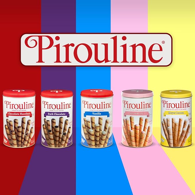 Pirouline Rolled Wafers – Dark Chocolate – Rolled Wafer Sticks, Crème Filled Wafers, Rolled Cookies for Coffee, Tea, Ice Cream, Snacks, Parties, Gifts, and More – 14.1oz Tin 6 Pack