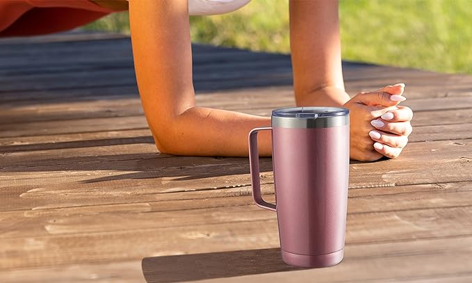 CIVAGO 20 oz Tumbler Mug with Lid and Straw, Insulated Travel Mug with Handle, Double Wall Stainless Steel Vacuum Coffee Tumbler, Thermal Cup, Navy Blue