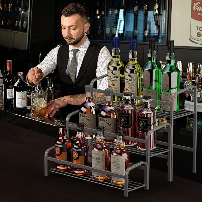 Coffee Syrup Organizer 3-Tier, 12 Bottles Capacity Coffee Syrup Rack, Metal Syrup Stand for Spice, Wine, Liquor, Bottle, Coffee Bar Station Racks Magnetic, No Installation, Grey