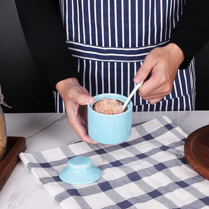 HAOTOP 8 oz Sugar Bowl with Lid and Spoon,Ceramic Sugar Jar Sugar Dispenser Sugar Container Coffee Bar Accessories, Kitchen Countertop Canisters (Turquoise)