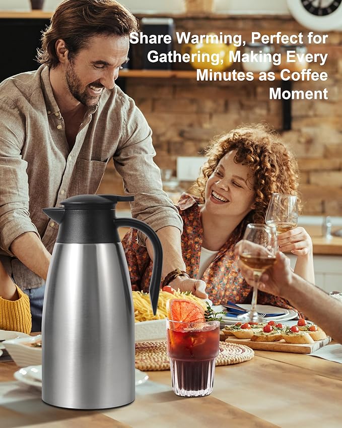 70 OZ Thermal Coffee Carafe,Updated Insulated Stainless Steel Coffee Carafes for Keeping Hot Coffee & Tea Hot Beverage-12Hours, Double Walled Vacuum Coffee Carafe (silver)