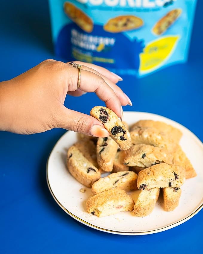 Cooper Street Twice-Baked Blueberry Lemon Biscotti Cookies (16 oz Pack of 2) – Over 50 Biscotti per Bag Loaded with Real Fruit, Traditional Italian Style Snacks - Dairy, Peanut & Soy Free, Kosher
