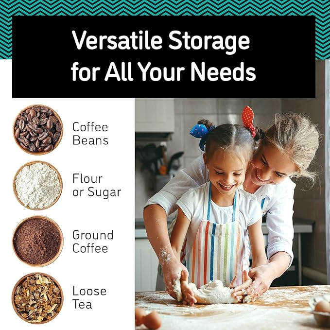 Coffee Gator Coffee Canister, 22oz Airtight Stainless Steel Kitchen Food Storage Container with Date Tracker, Valve, Scoop for Sugar, Grounds, Beans, Tea, Sugar, Cereal, Flour, Cookies Jars - Black