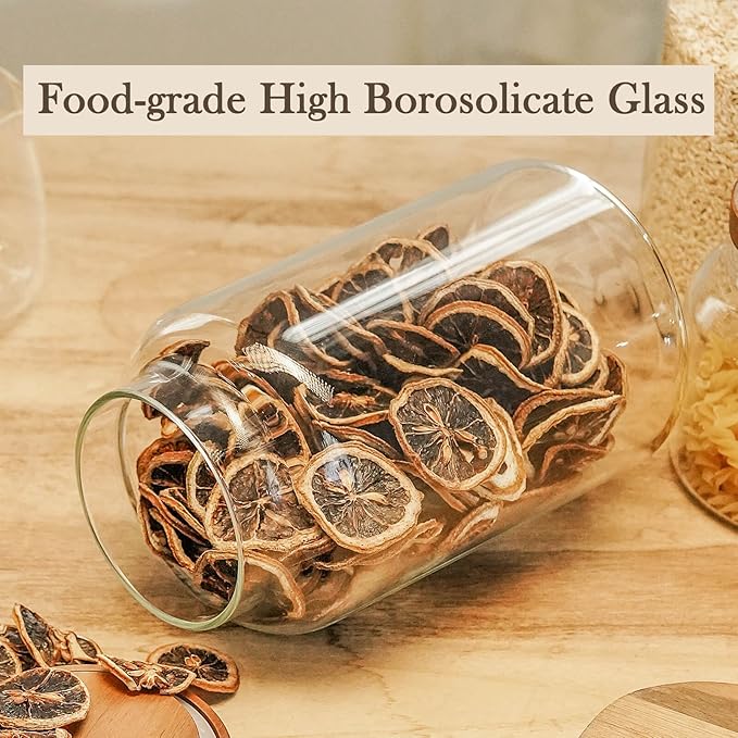 Labina Glass Storage Container Airtight Food Jars Kitchen Canister with Wood Lids, 88 Oz Wide Mouth Pantry Organization Glass Jar for Flour, Sugar, Cookie, Spagetti, Nuts and Candy