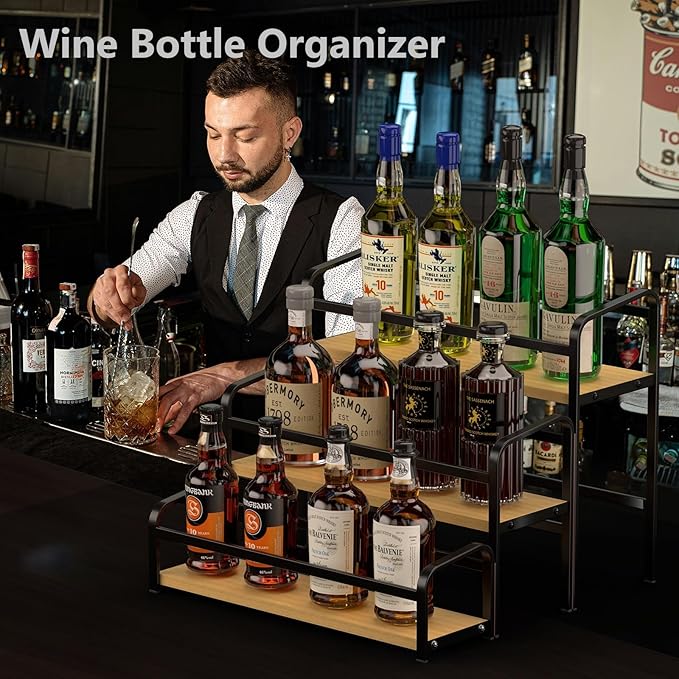 Coffee Syrup Organizer Free-Installation: 12 Bottles Capacity Syrup Rack 3 Tier for Coffee Bar Station, Wine Rack for Countertop, Tiered Spice Rack Organizer for Cabinet, Bottle Display Shelf