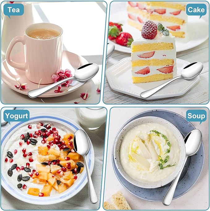 TeamFar Teaspoon Set of 12, 6.7 Inch Stainless Steel Mini Tea Spoons, Small Spoon Silverware for Coffee Tea Soup Dessert, Non-Toxic & Heavy Duty, Mirror Polished & Dishwasher Safe