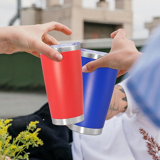 20 oz Tumbler Coffee Travel Tumblers Bulk with Lid Stainless Steel Double Wall Vacuum Insulated Mug Powder Coated Cups fit Car Cupholder for Hot and Cold - Dark Blue, 12Pack