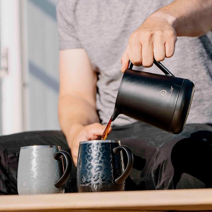 Ideus Insulated Pour Over Coffee Maker Set 20oz, Stainless Steel Coffee Pot Pour Over Set Camp Coffee Carafe BPA-Free with Dripper and Tea Infuser for Home, Office & Camping (Black)