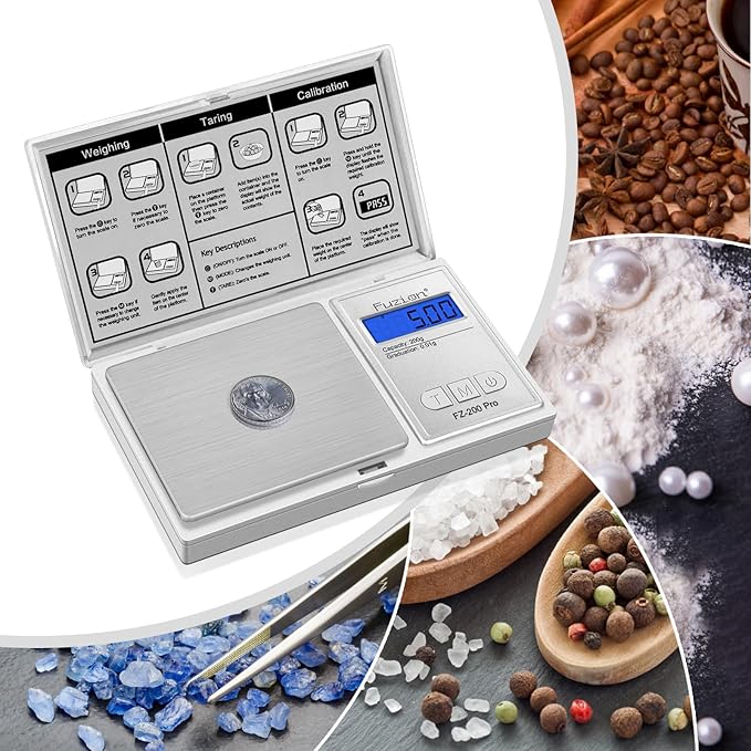 Fuzion Digital Pocket Scale .01 Gram Accuracy, 200g Digital Gram Scales for Small Food, Jewelry, Herb, Spice, Coin - Weight Gram and Oz - 100g Calibration Weight