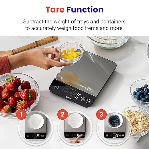 Etekcity Food Nutrition Scale, Smart Food Scale for calorie count, IPX6 Waterproof, Rechargeable, Bluetooth, Ounces and Grams for Weight Loss, Cooking, 304 Stainless Steel, Luminary 22lb