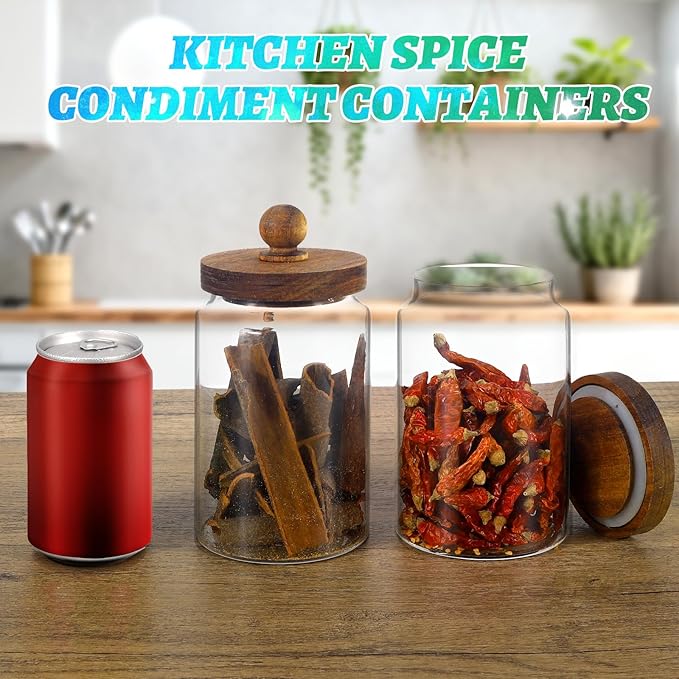 Glass Spice Jar Coffee Sugar Container Airtight Glass Jar Food Storage Canisters Bottle for Kitchen Seasoning Tea Herb Overnight Oats Bar Parfait Snacks (900ml/30oz-2pcs-A)