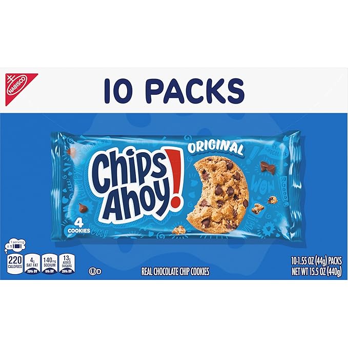 CHIPS AHOY! Original Chocolate Chip Cookies, 40 Snack Packs (4 Cookies Per Pack, 4 Boxes)