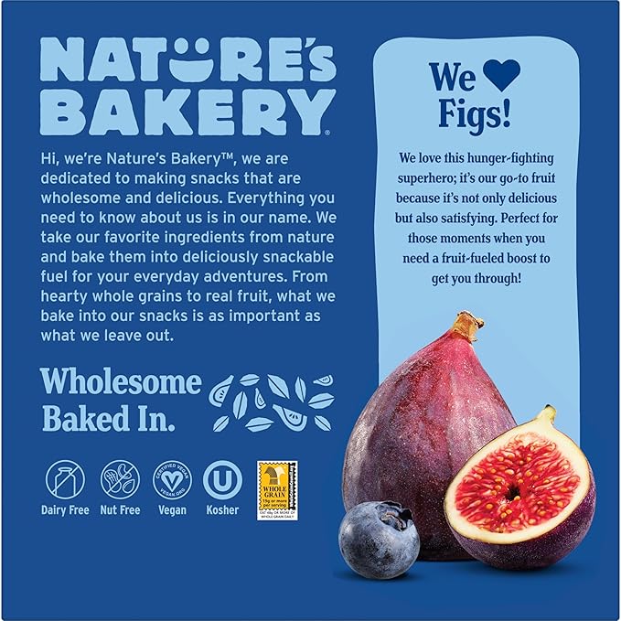 Nature’s Bakery Whole Wheat Fig Bars, Blueberry, Real Fruit, Vegan, Non-GMO, Snack bar, 6 Count (Pack of 6)