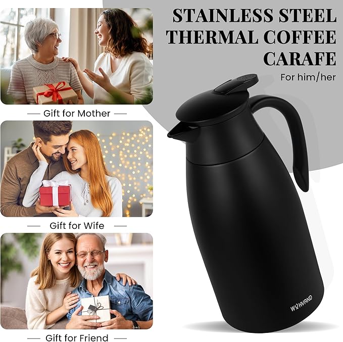 68 Oz Thermal Coffee Carafe, Stainless Steel Insulated Vacuum coffee crafts to keep coffee hot, 2 Liter Tea Water Coffee and Beverage Dispenser (Black)