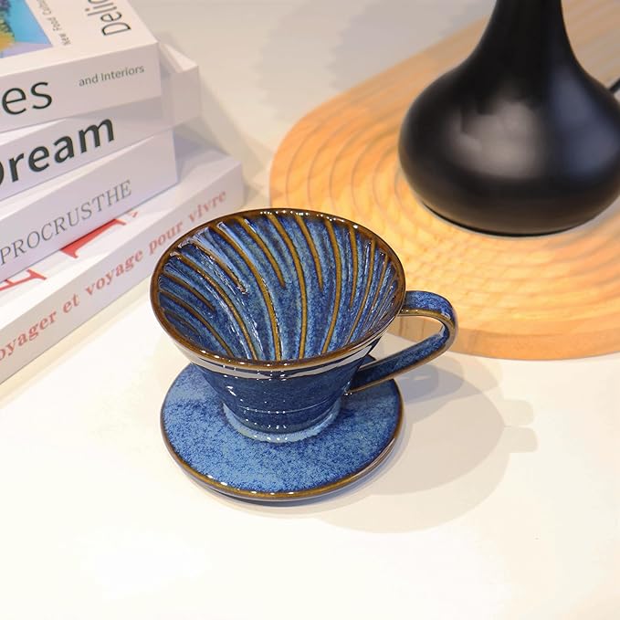 Ceramic Coffee Dripper includes 50 Filters 01 Pour Over Coffee Maker Porcelain V 60 Hand Brewed Set Pottery Artisanal Drip Brew Barista Gift for 1-2 People Travel Camping Office Home