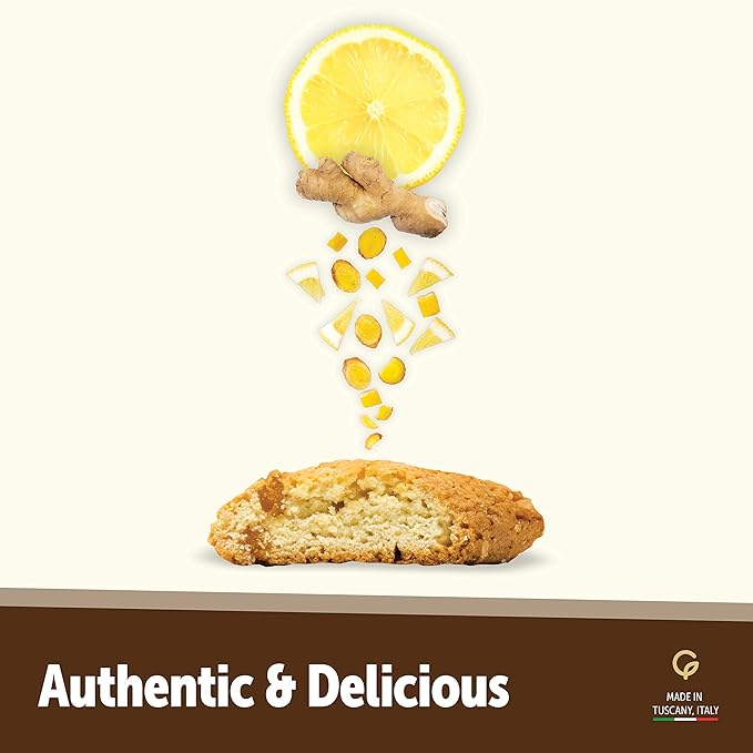 Gusta Authentic Soft Biscotti Cookies Made in Tuscany, Italy - Ginger and Lemon - Original Two Bites Size - All Natural Ingredients - Fresh & Genuine Italian Dessert Treats - 8.82oz