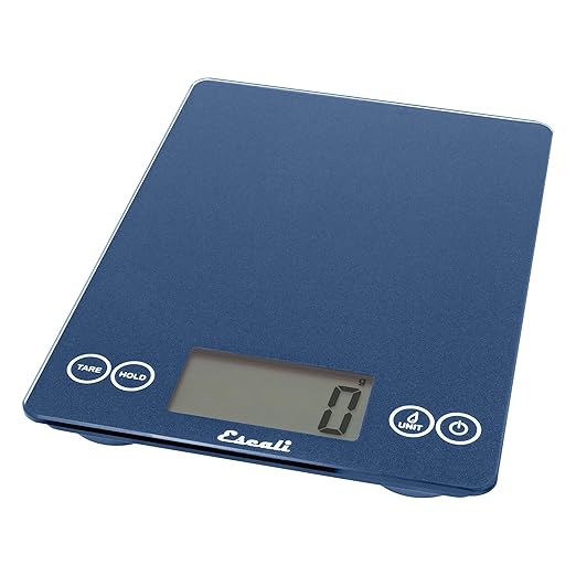 Escali Arti Glass Food Scale Digital Countertop Kitchen, Baking and Cooking Scale with Nutrition and Calorie Counter, 15-Pound Capacity, 9" x 6.5" x .75", Blue Mirage