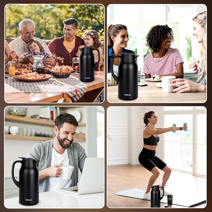 316Stainless Steel Coffee Carafe 84oz - 12 Hours Hot & 24 Hours Cold Large Capacity Coffee Server for Home/Office/Camping Black