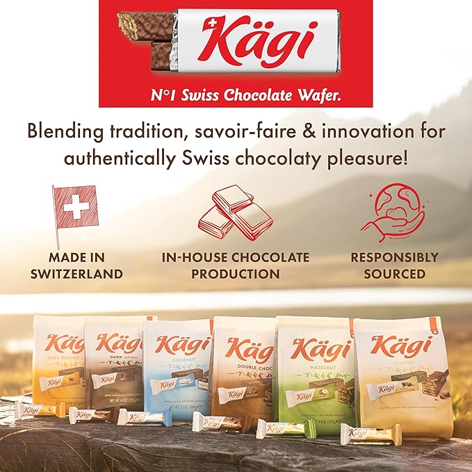 Swiss Milk Chocolate Covered Mini Wafers with Hazelnut Cream Filling by Kägi, Crispy Coated Sweet Snacks, Premium Individually Wrapped Treats, Chocolates Gifts, 3 Pack of 125g Bags