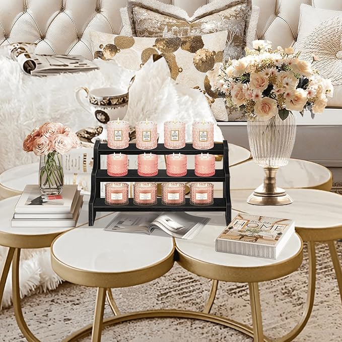 Wood Cologne Organizer for Men, 3 Tier Display Riser Stand with Handle, Perfume Organizer Cologne Stand, Retail Table Display Shelf for Craft Shows, Vendor Events, Black