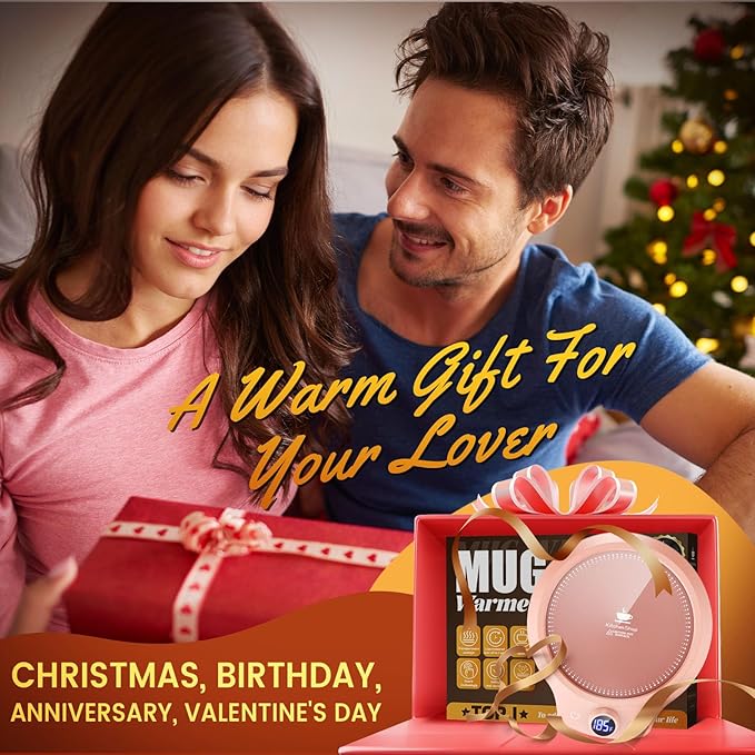 Fast Heating Mug Warmer - 4 Temp Settings & 1-12H Timer, Coffee Cup Warmer Plate for Desk Auto Shut Off, Ideal Beverage Warmer Gift for Coffee, Tea, Milk (Pink)