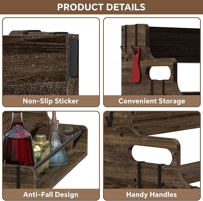 3-Tier Liquor Bottle Display Shelf, Bar Stand for Whiskey, Spirits, Coffee Syrup Rack Organizer, Countertop Wine Rack for Home, Mini Coffee Bar, Small Liquor Cabinet and Kitchen Dark Brown