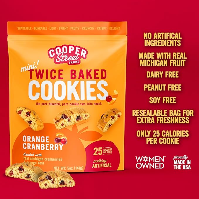 Cooper Street Twice Baked Orange Cranberry Biscotti Cookies - Crispy Mini Biscotti Cookies Ideal with Coffee - Traditional Low Calorie Italian Snacks - Kosher, Dairy, Peanut & Soy Free (6 Pack)