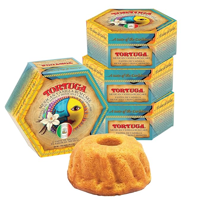 TORTUGA Caribbean Mexican Vanilla Rum Cake - 4 oz Caribbean Rum Cake - 4 Pack - The Perfect Premium Gourmet Gift for Stocking Stuffers, Gift Baskets, and Christmas Gifts - Great Snack Cakes for Delivery